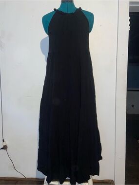 Haeof Minimalist Old Money‎ Cottagecore Goth Black Tiered Halter Maxi Dress